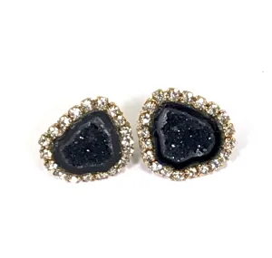 Black Tabasco Geode Stud Earrings Diamond Style