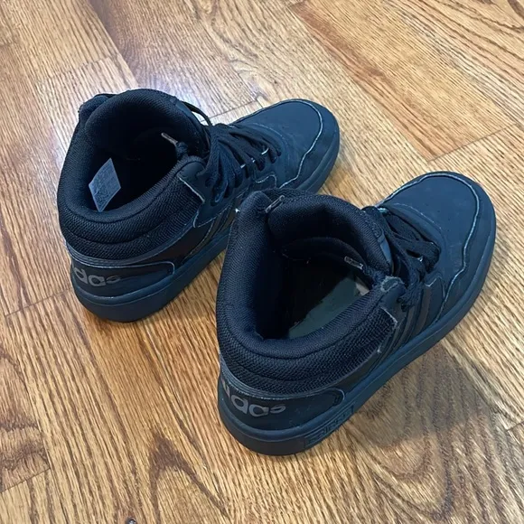 Boy’s Adidas Hoops Mid J 'Black Grey' Sneakers. Size 2. Excellent Condition.