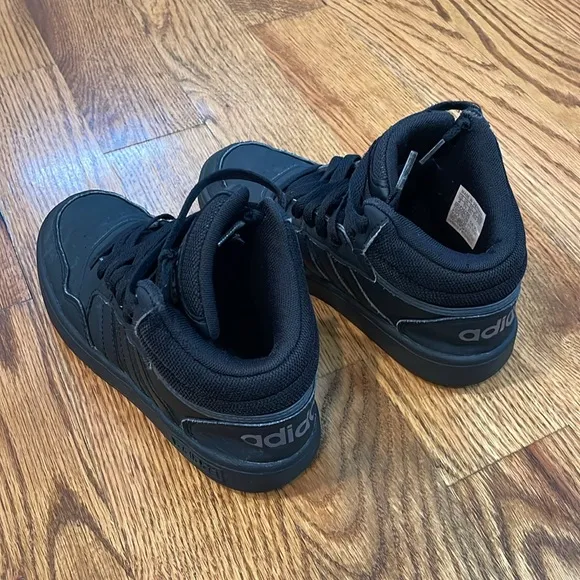 Boy’s Adidas Hoops Mid J 'Black Grey' Sneakers. Size 2. Excellent Condition.