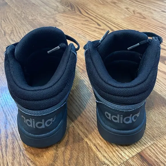 Boy’s Adidas Hoops Mid J 'Black Grey' Sneakers. Size 2. Excellent Condition.