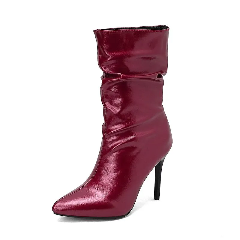 cold weather outfits JazzHer Sexy Women Ankle Boots Pointed Toe Thin High Heels 10cm Slip On Pleated 46 47 48 Fashion Party Lady Booties