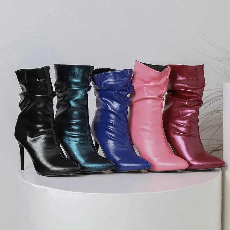 cold weather outfits JazzHer Sexy Women Ankle Boots Pointed Toe Thin High Heels 10cm Slip On Pleated 46 47 48 Fashion Party Lady Booties