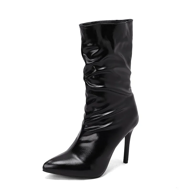 cold weather outfits JazzHer Sexy Women Ankle Boots Pointed Toe Thin High Heels 10cm Slip On Pleated 46 47 48 Fashion Party Lady Booties