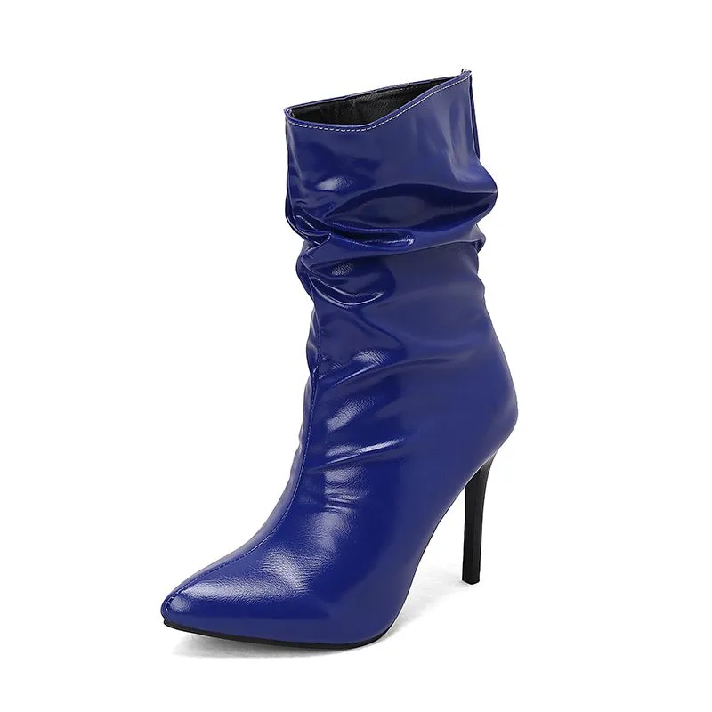 cold weather outfits JazzHer Sexy Women Ankle Boots Pointed Toe Thin High Heels 10cm Slip On Pleated 46 47 48 Fashion Party Lady Booties