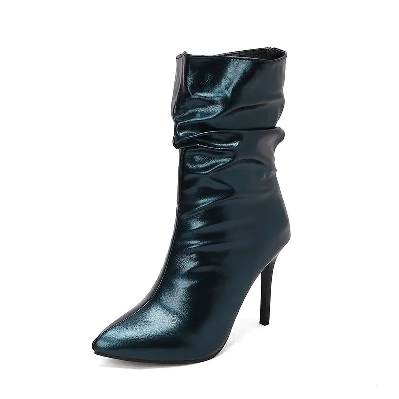 cold weather outfits JazzHer Sexy Women Ankle Boots Pointed Toe Thin High Heels 10cm Slip On Pleated 46 47 48 Fashion Party Lady Booties