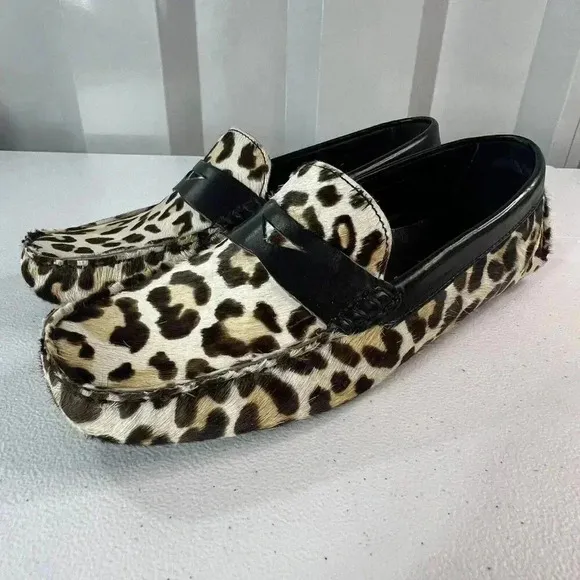 COLE HAAN LEOPARD PRINT DRIVER LOAFERS SIZE 7 1/2 B NWOB PREPPY FAUX FUR LOOK