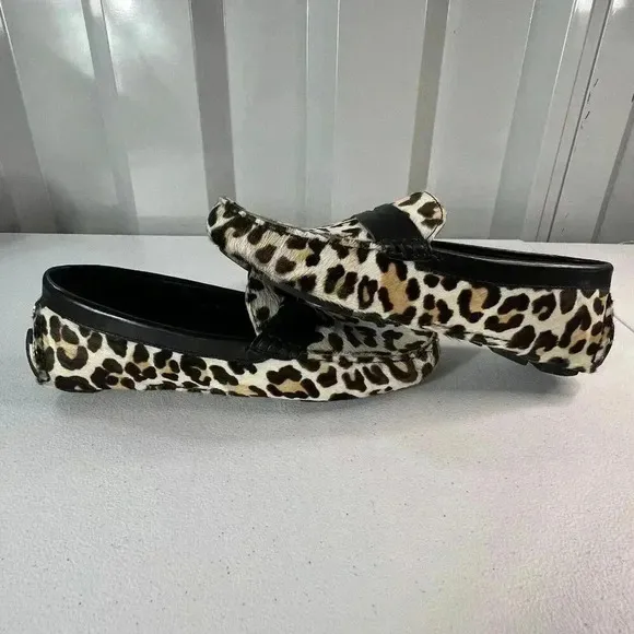 COLE HAAN LEOPARD PRINT DRIVER LOAFERS SIZE 7 1/2 B NWOB PREPPY FAUX FUR LOOK