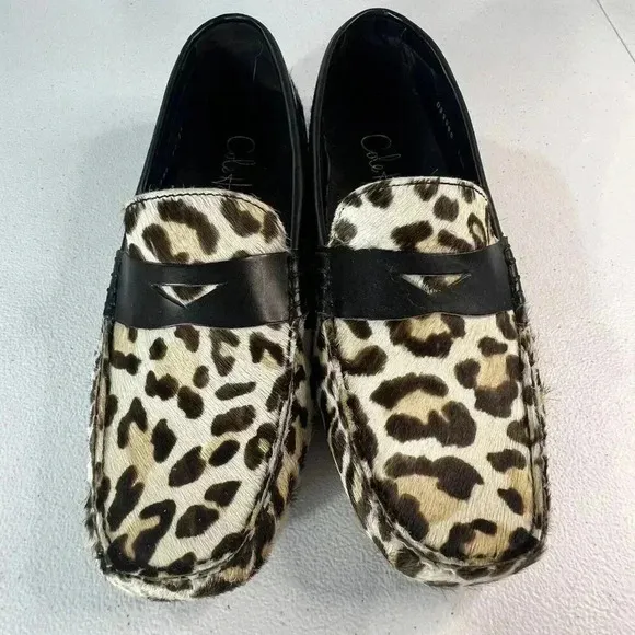 COLE HAAN LEOPARD PRINT DRIVER LOAFERS SIZE 7 1/2 B NWOB PREPPY FAUX FUR LOOK
