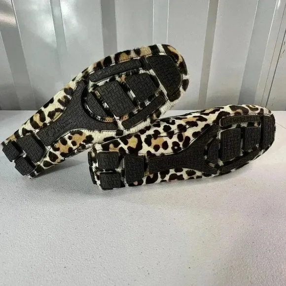 COLE HAAN LEOPARD PRINT DRIVER LOAFERS SIZE 7 1/2 B NWOB PREPPY FAUX FUR LOOK