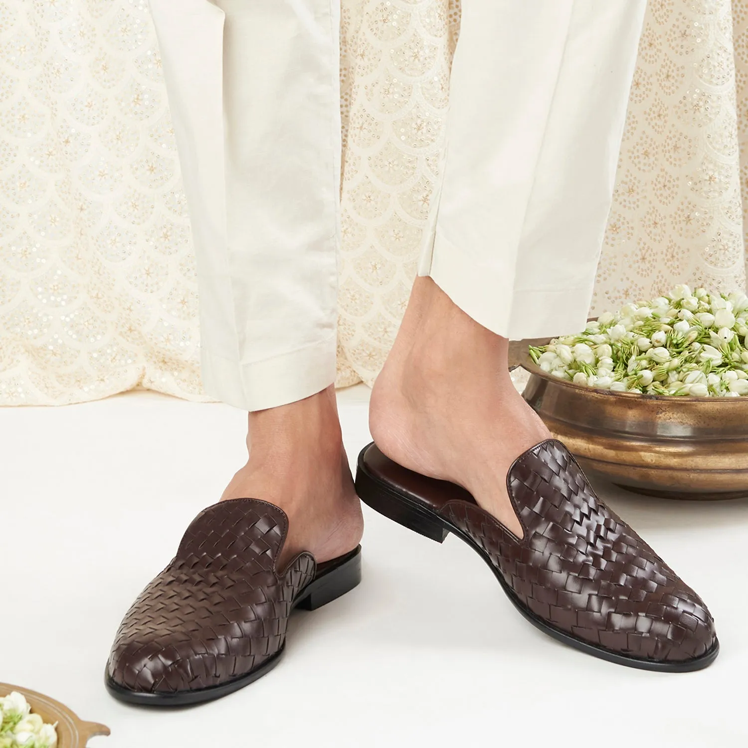 David Brown Weave Mules For Men