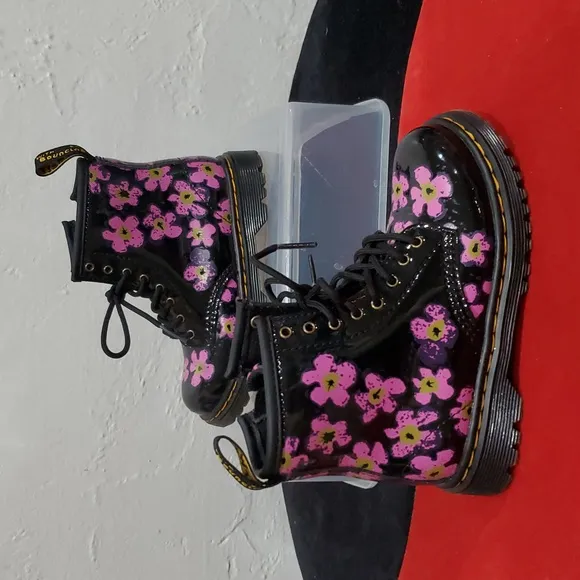 Dr Marten 1460 Pansey Black &amp; Pink Floral Boots Girls Size 10