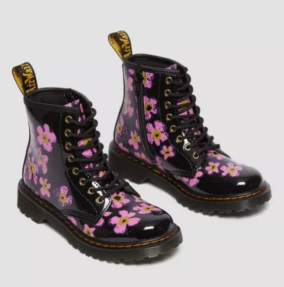 Dr Marten 1460 Pansey Black &amp; Pink Floral Boots Girls Size 10