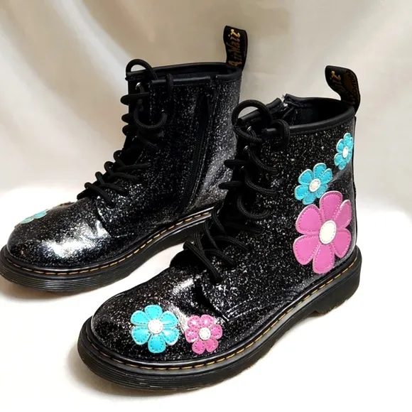 Dr. Martens 1460J Floral Glitter Patent Leather Lace-up boots (size 3)