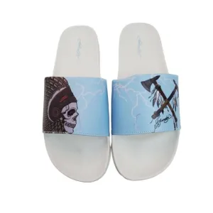 Ed Hardy Size 12 Leather Slide Sandals Ruller White Blue Slides