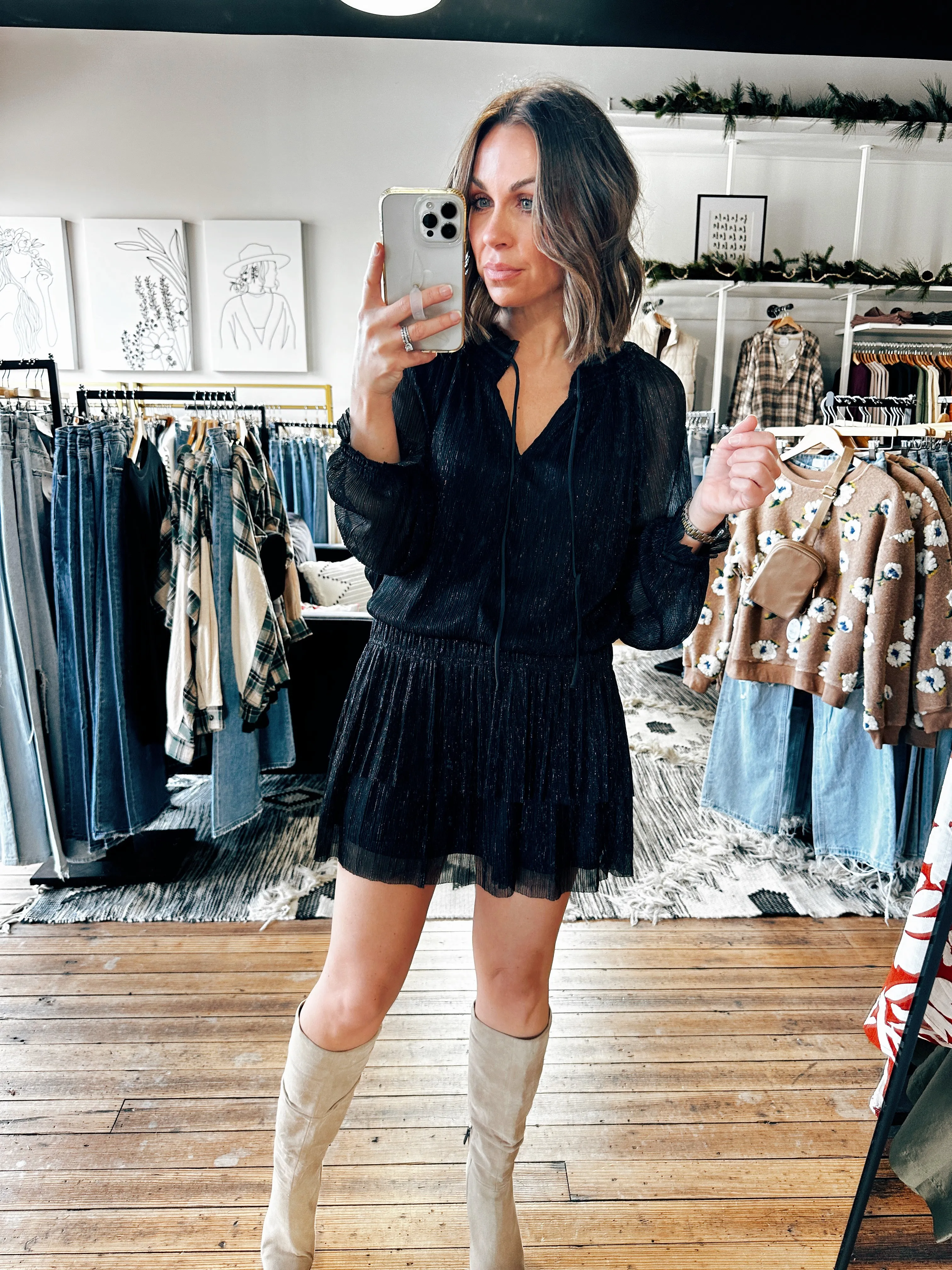 Esme Pleated Long Sleeve Mini Dress -ALL SALES FINAL