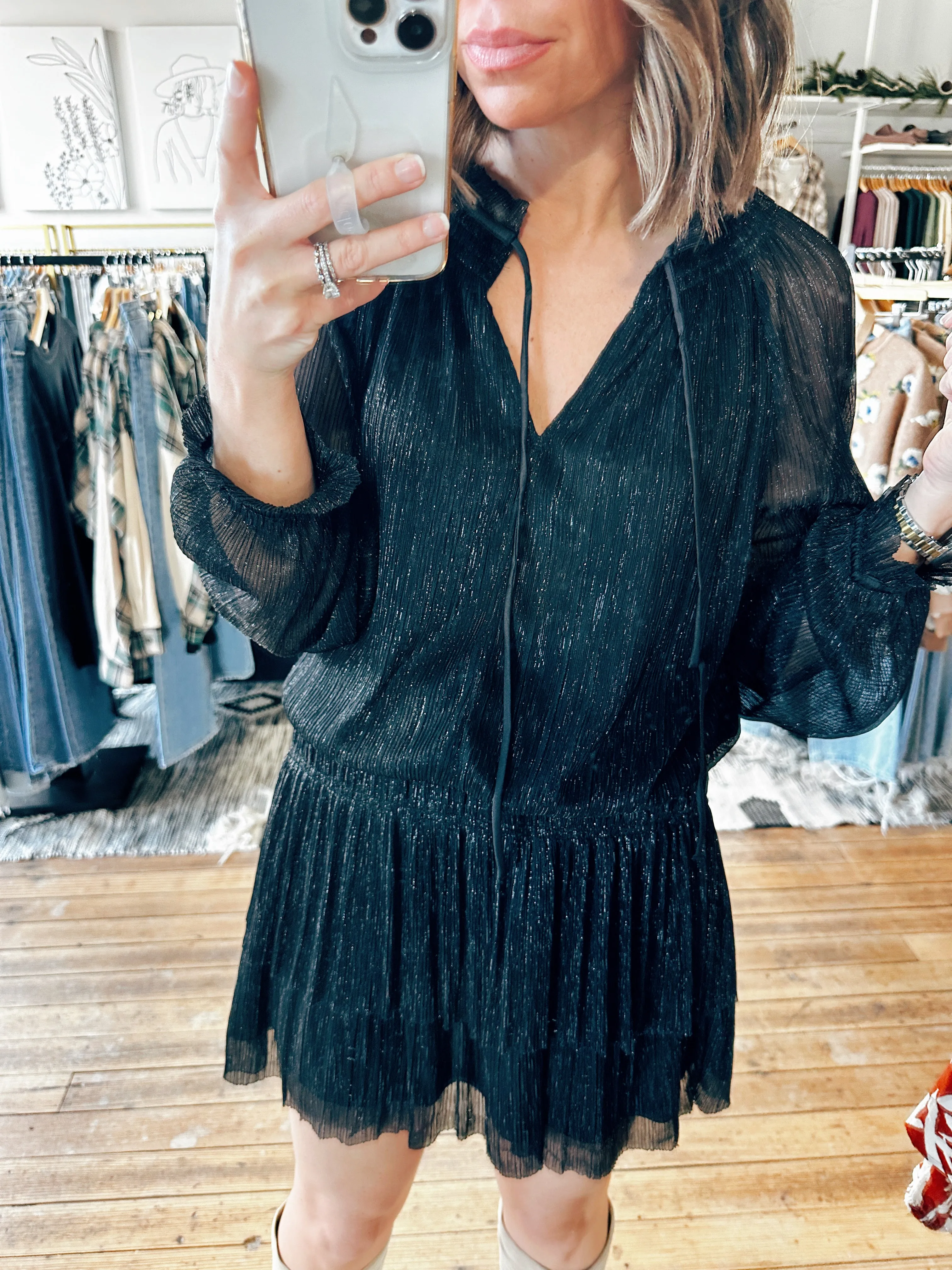 Esme Pleated Long Sleeve Mini Dress -ALL SALES FINAL