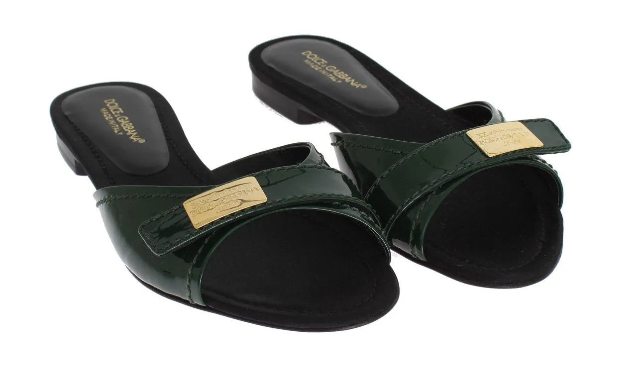 Green Leather Slides Sandals