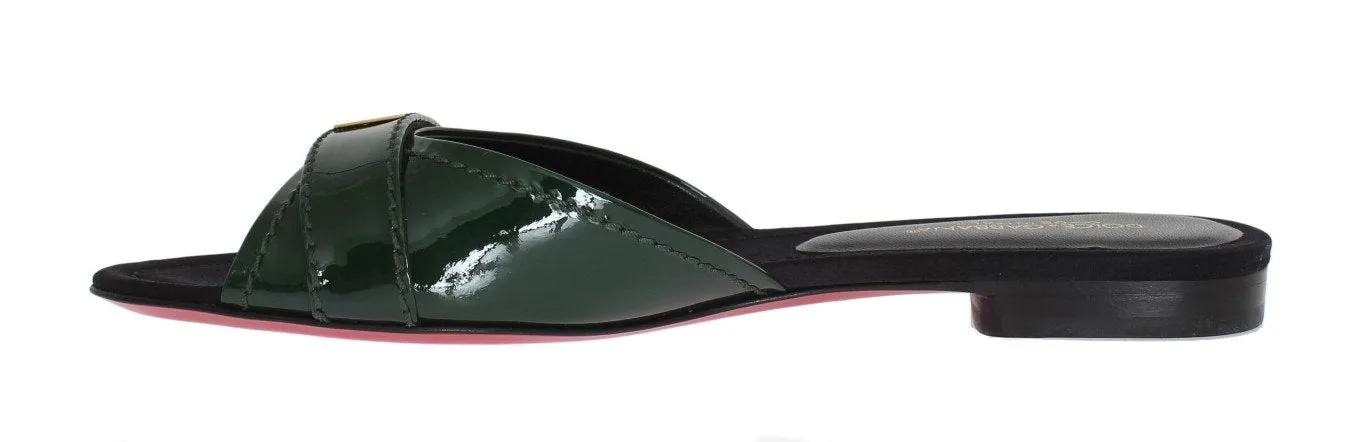 Green Leather Slides Sandals
