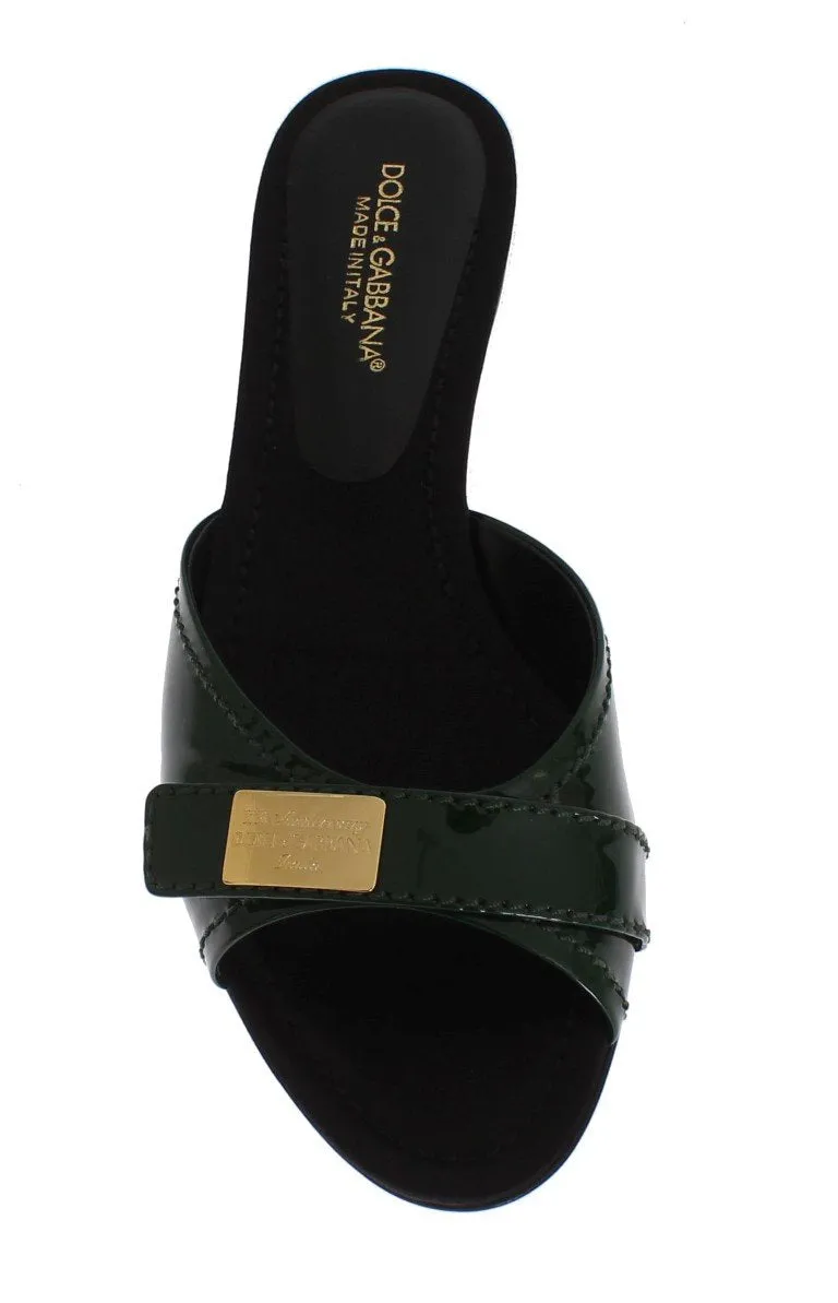 Green Leather Slides Sandals