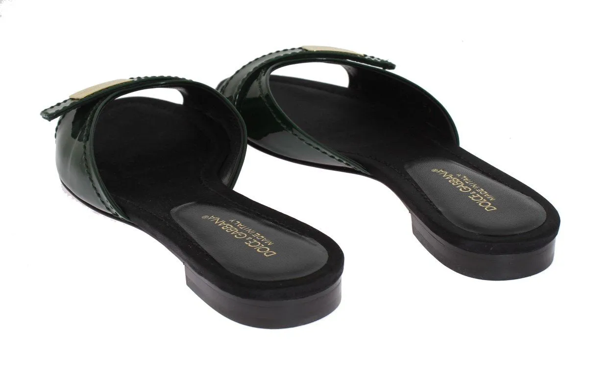 Green Leather Slides Sandals