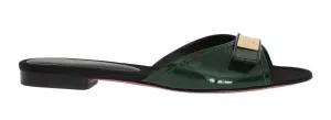 Green Leather Slides Sandals