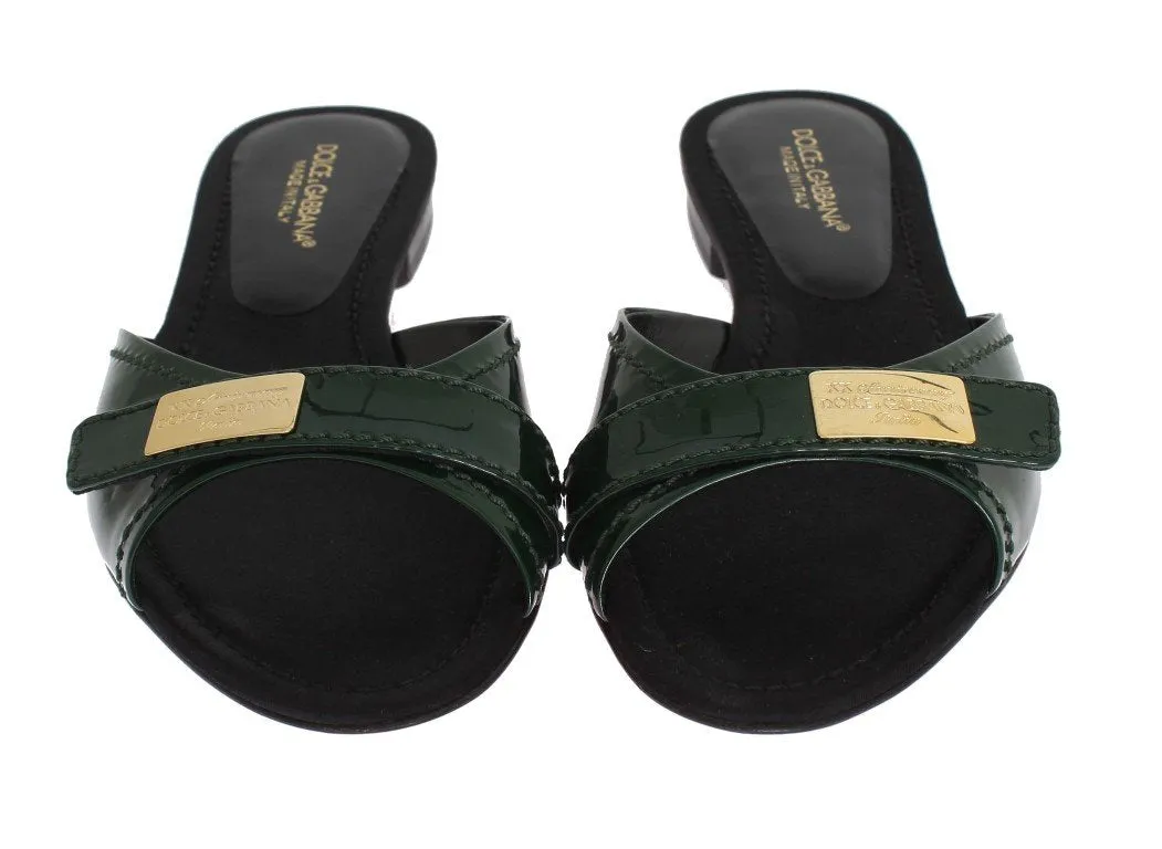 Green Leather Slides Sandals