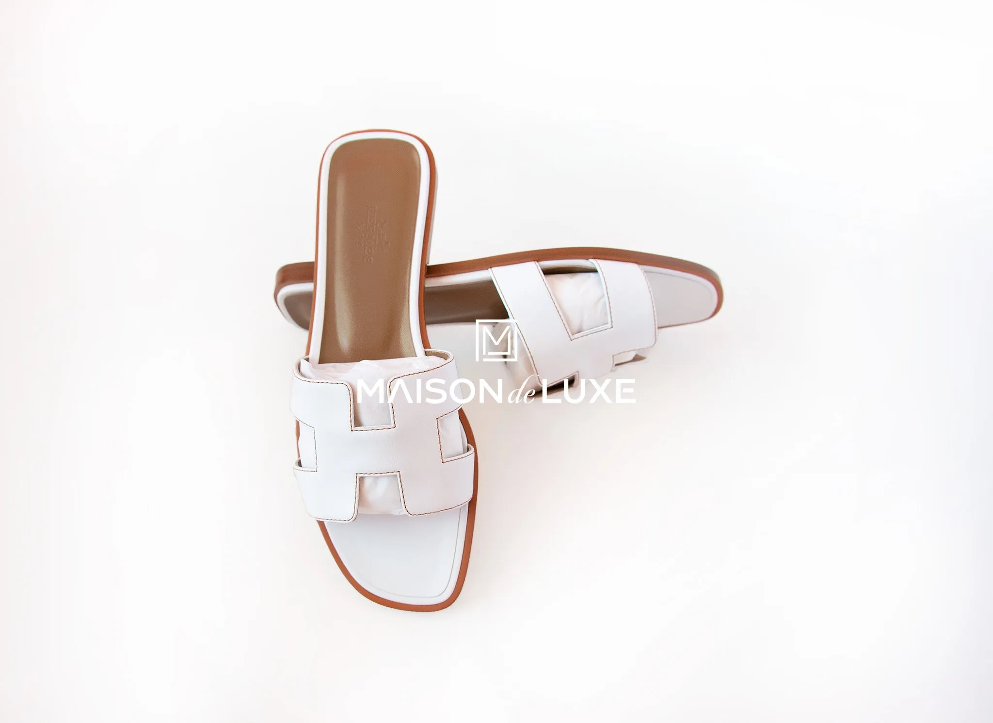 Hermes Women's White Oran Sandal Slipper 37 Shoes