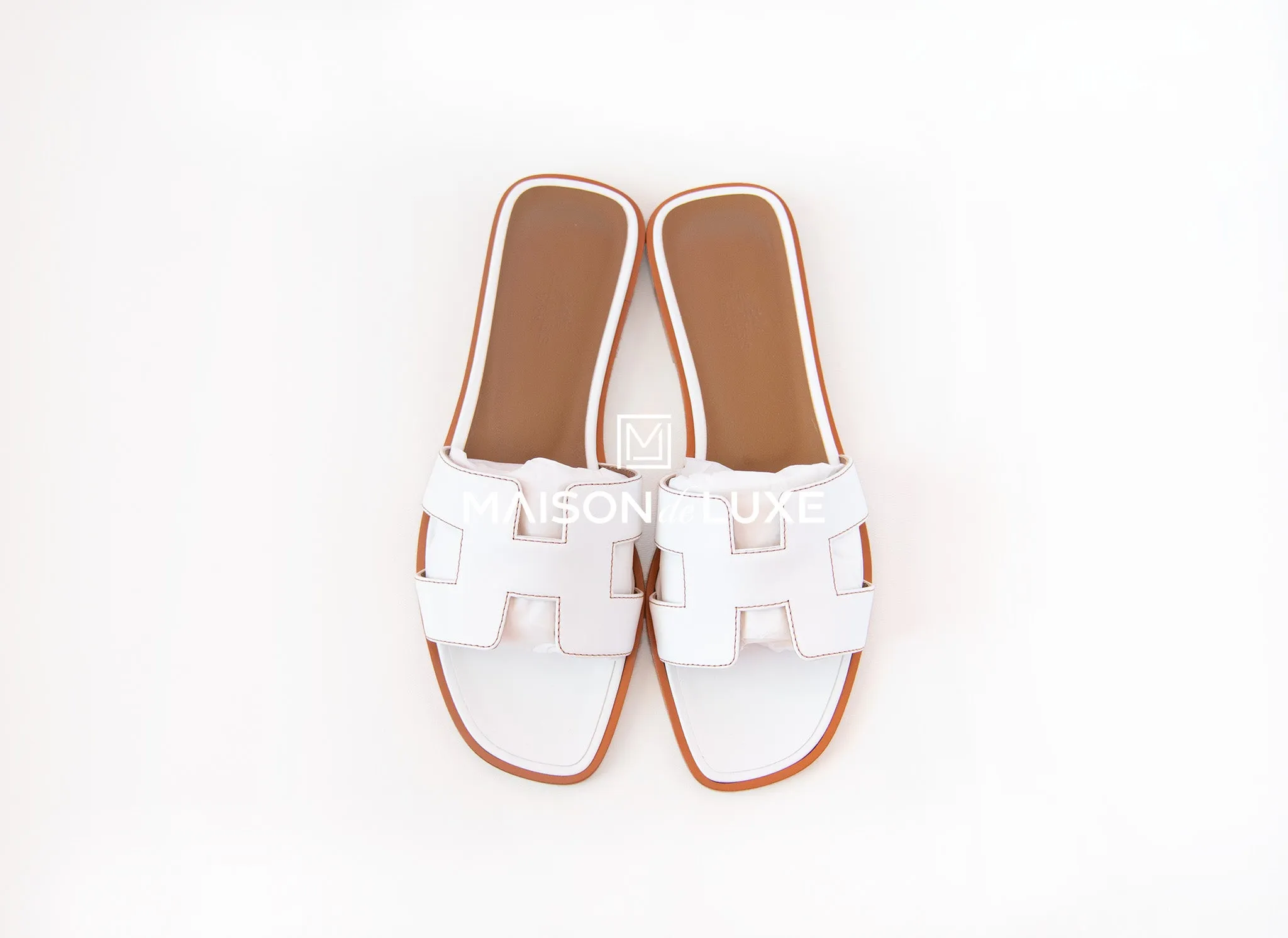 Hermes Women's White Oran Sandal Slipper 37 Shoes