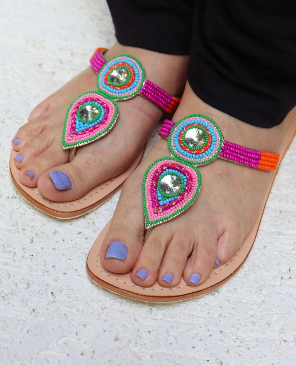 Kina Colourful Beaded Sandals