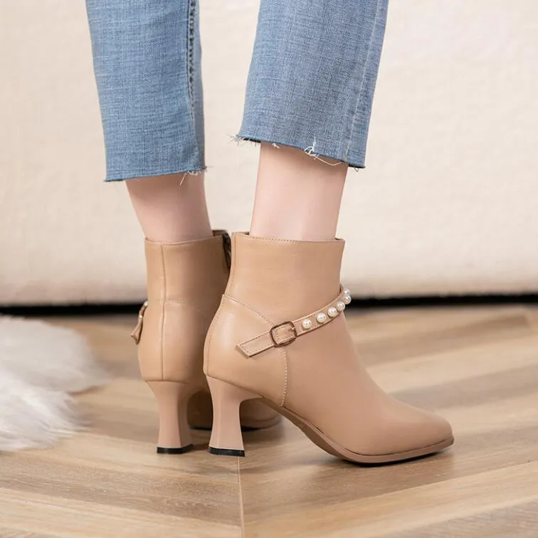 Ladies Small Size Side Zipper Leather Boots ES130