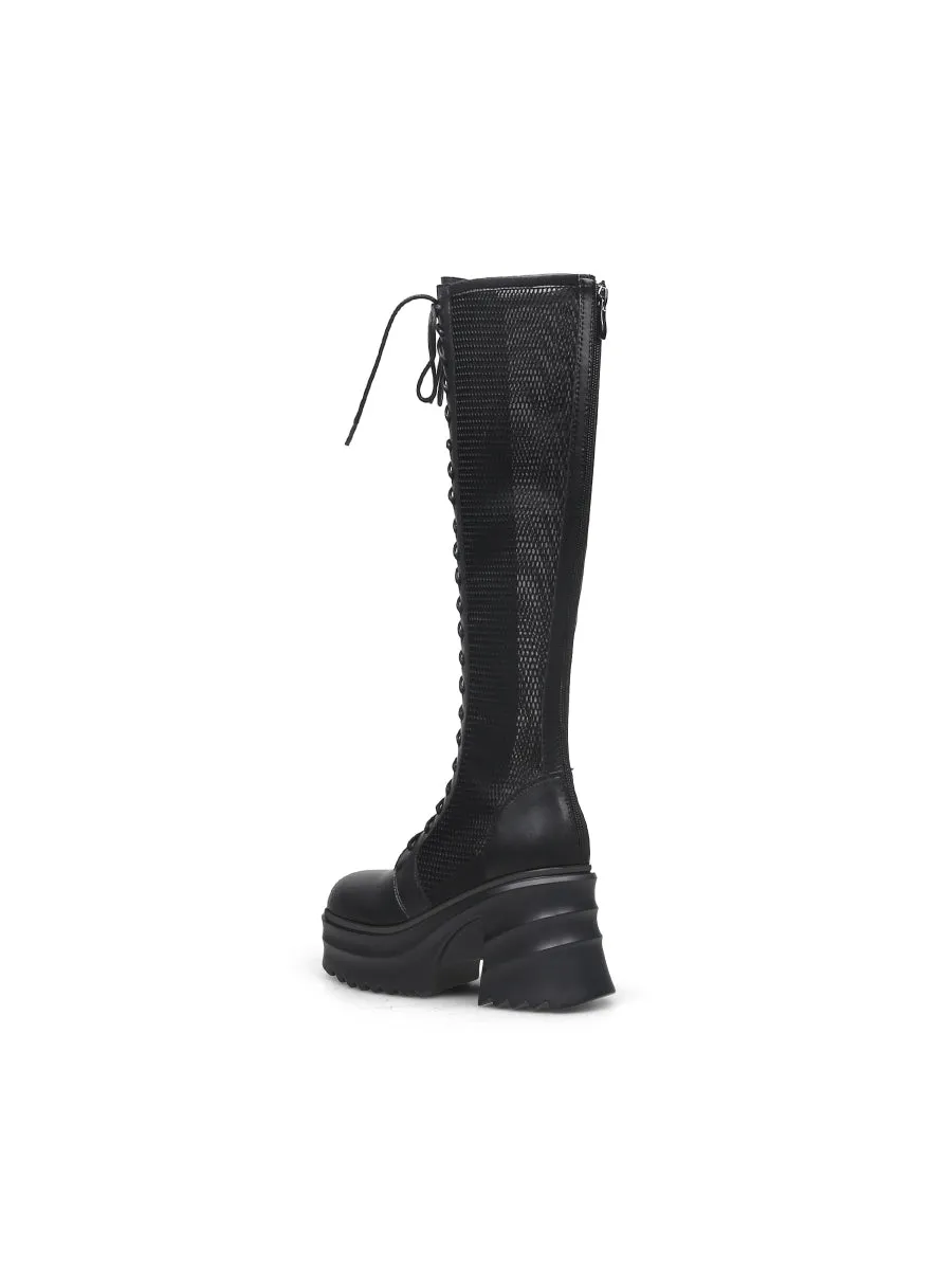 Lallie Black Chunky Heel Knee High Boot