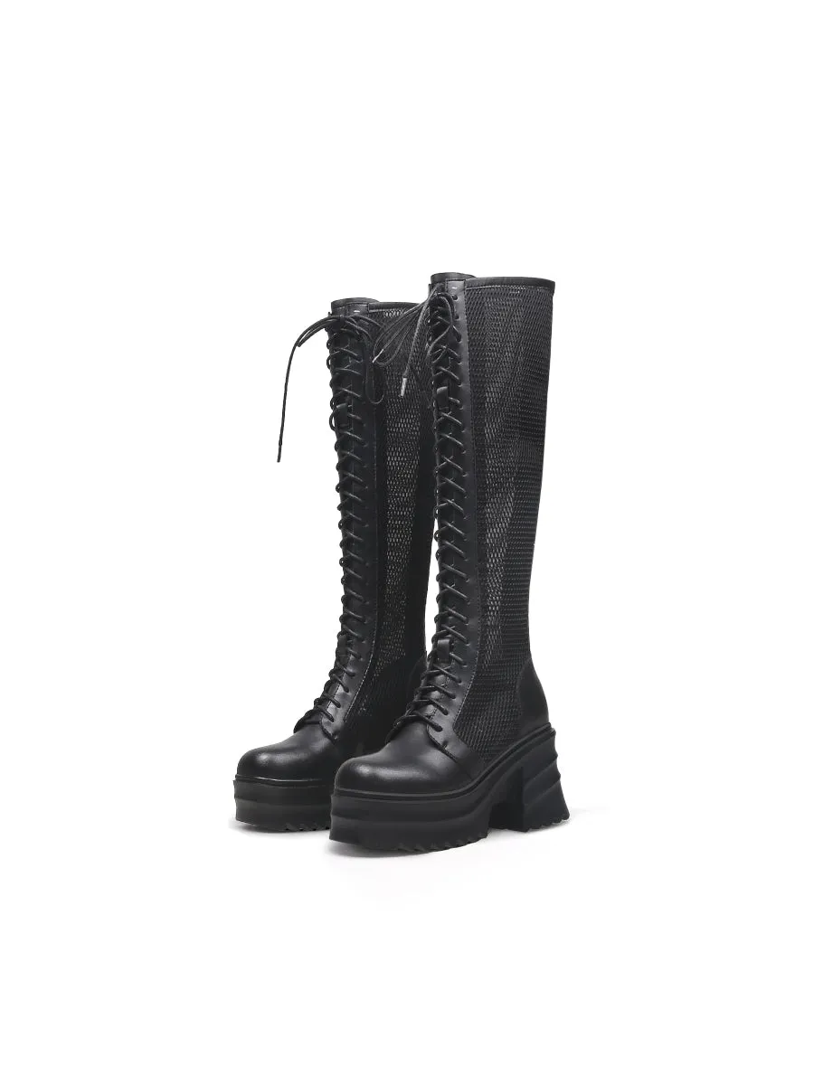 Lallie Black Chunky Heel Knee High Boot