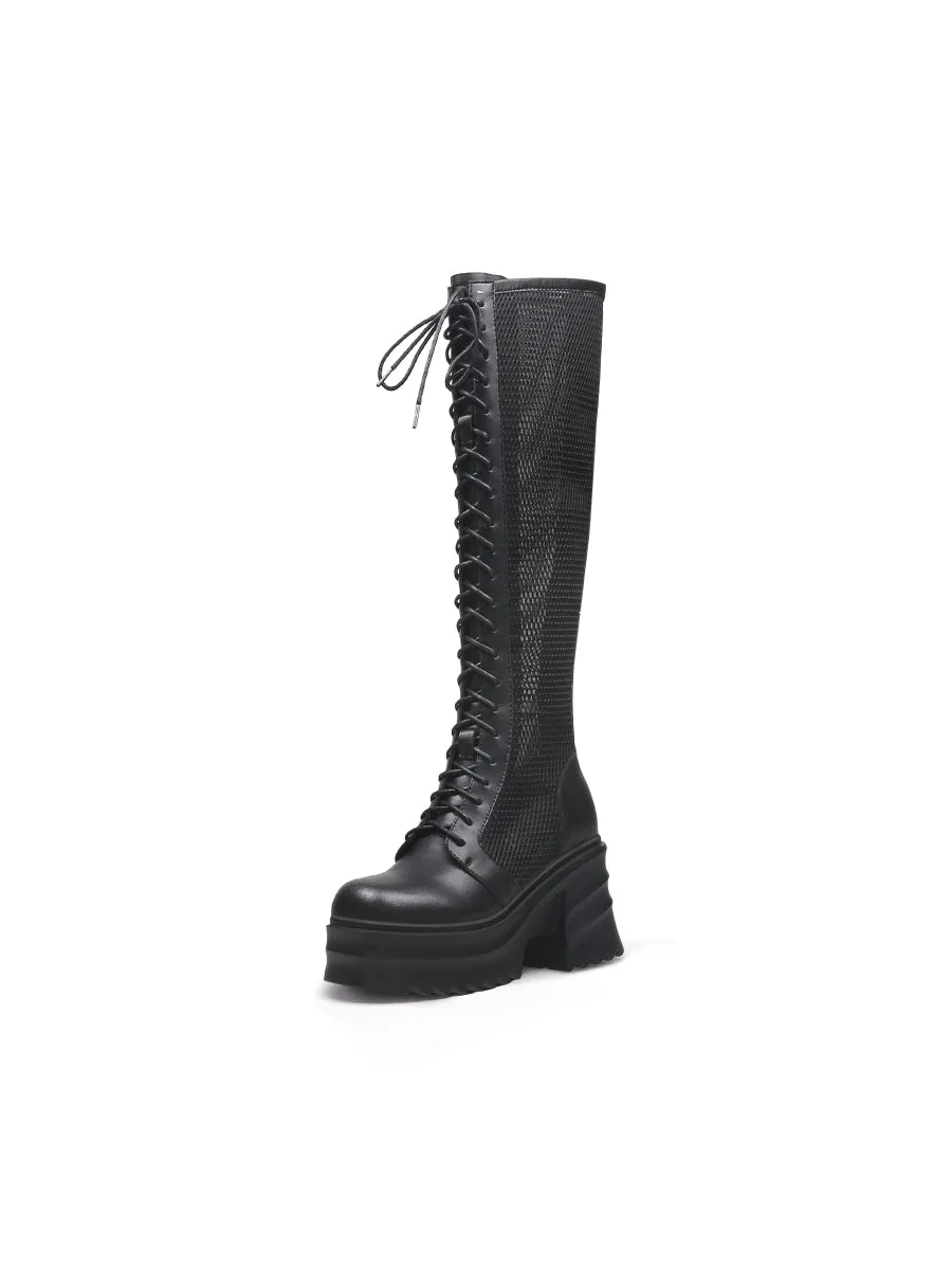Lallie Black Chunky Heel Knee High Boot