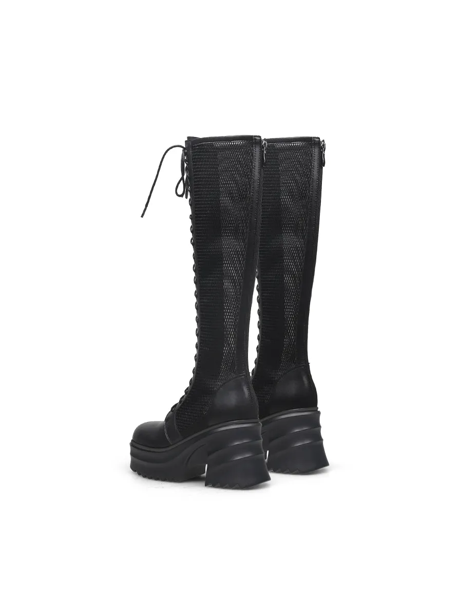 Lallie Black Chunky Heel Knee High Boot