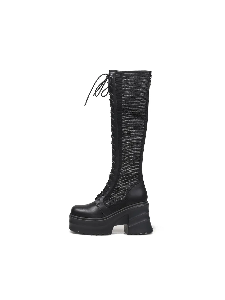 Lallie Black Chunky Heel Knee High Boot