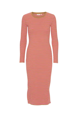Ludmilla Long Dress - Stripe Fruit Dove/508 Bronze Brown