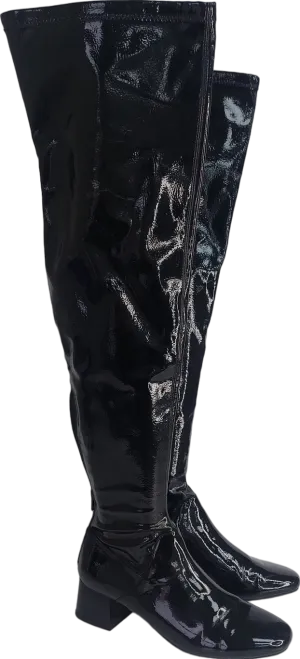 MANGO Black OVER THE KNEE Patent Boots UK 4 EU 37 👠
