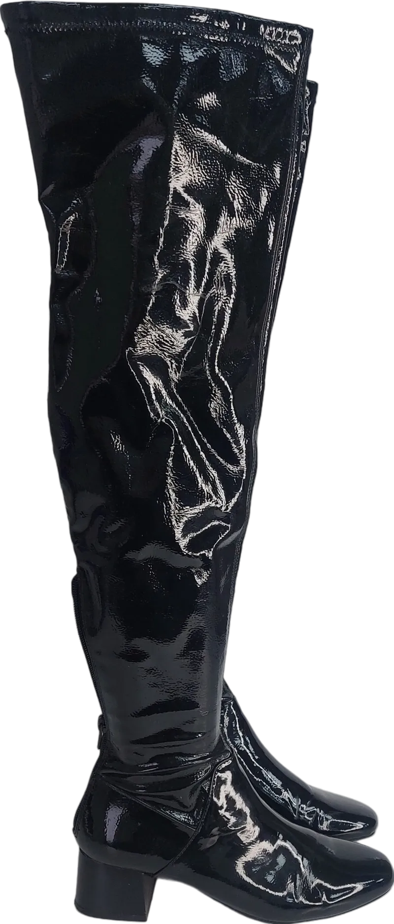 MANGO Black OVER THE KNEE Patent Boots UK 4 EU 37 👠
