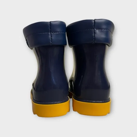 Mini Melissa Navy Blue Yellow Bottom Rain Boots