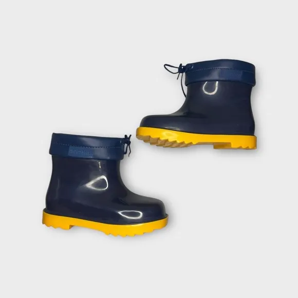 Mini Melissa Navy Blue Yellow Bottom Rain Boots
