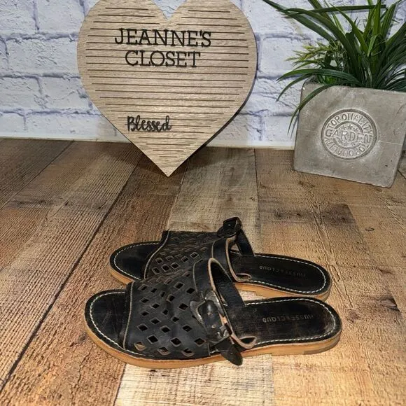 Musse &amp; Cloud Womens Size 7 Sandals Brown Leather Perf Buckle Slide Flats EU 38
