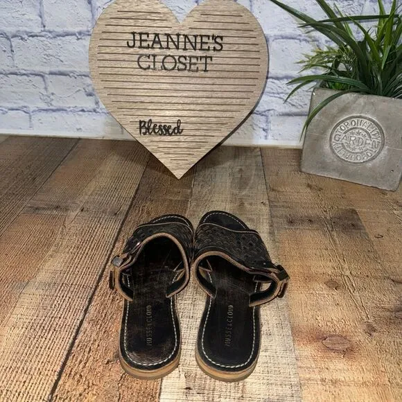Musse &amp; Cloud Womens Size 7 Sandals Brown Leather Perf Buckle Slide Flats EU 38