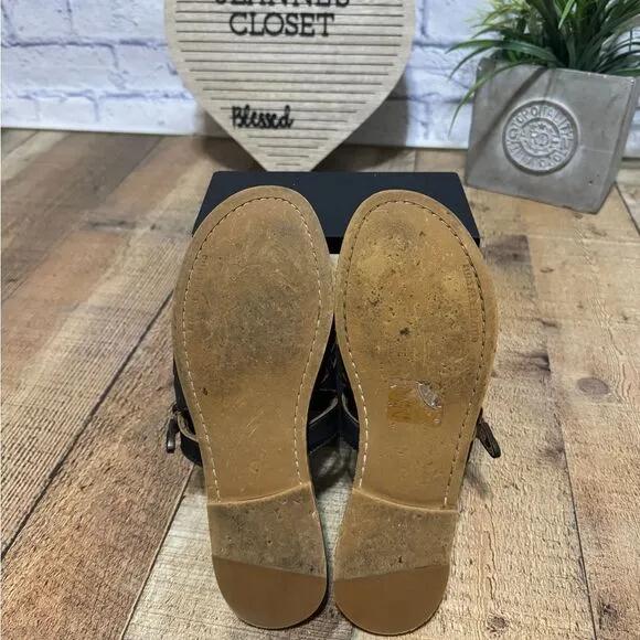 Musse &amp; Cloud Womens Size 7 Sandals Brown Leather Perf Buckle Slide Flats EU 38