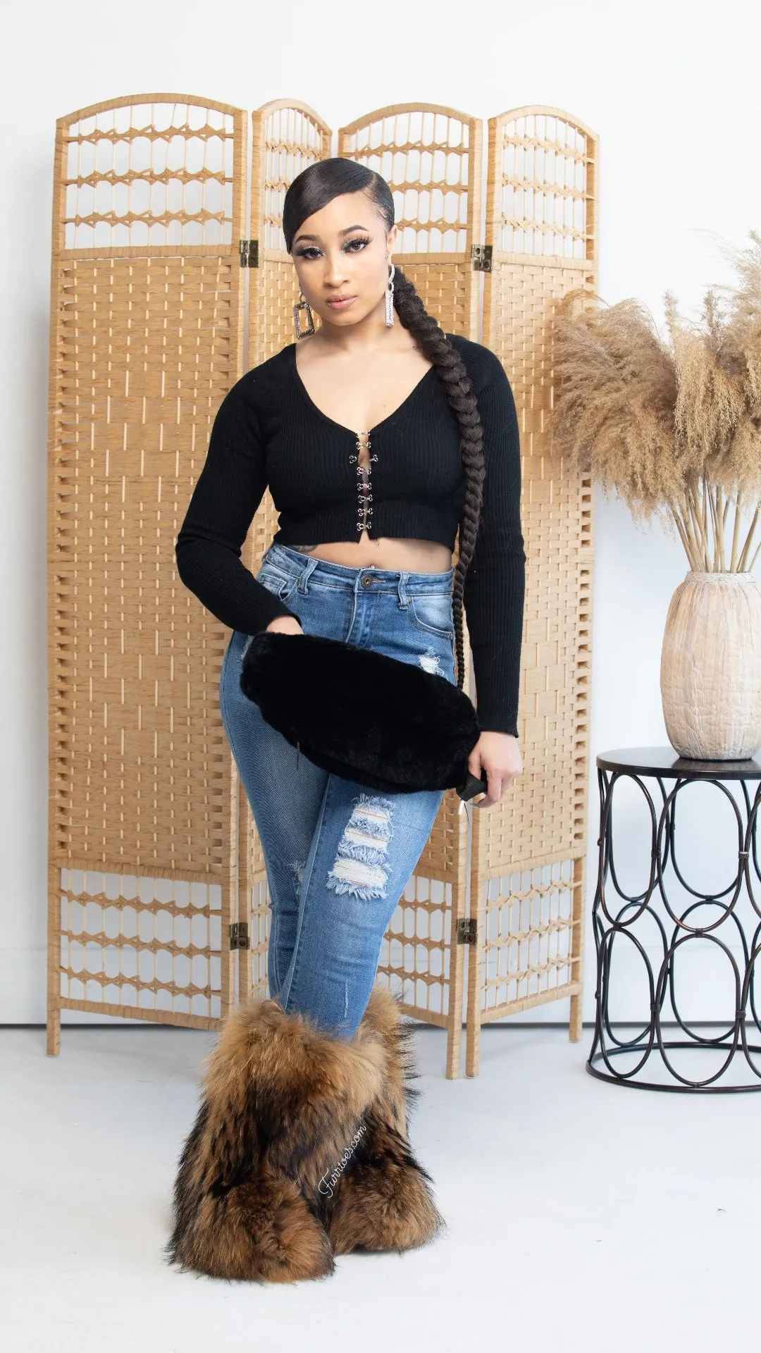 Natural Color Fur Boots (Black Tips)