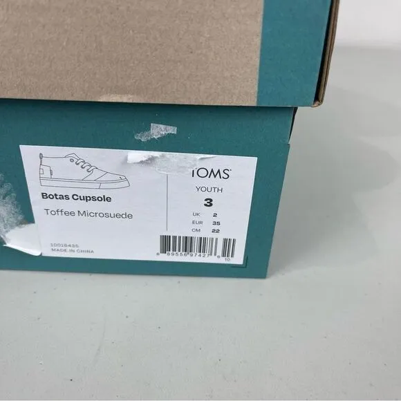 NEW TOMS Botas Cupsole Toffee Microsuede Sneakers Size 3 Youth Boys