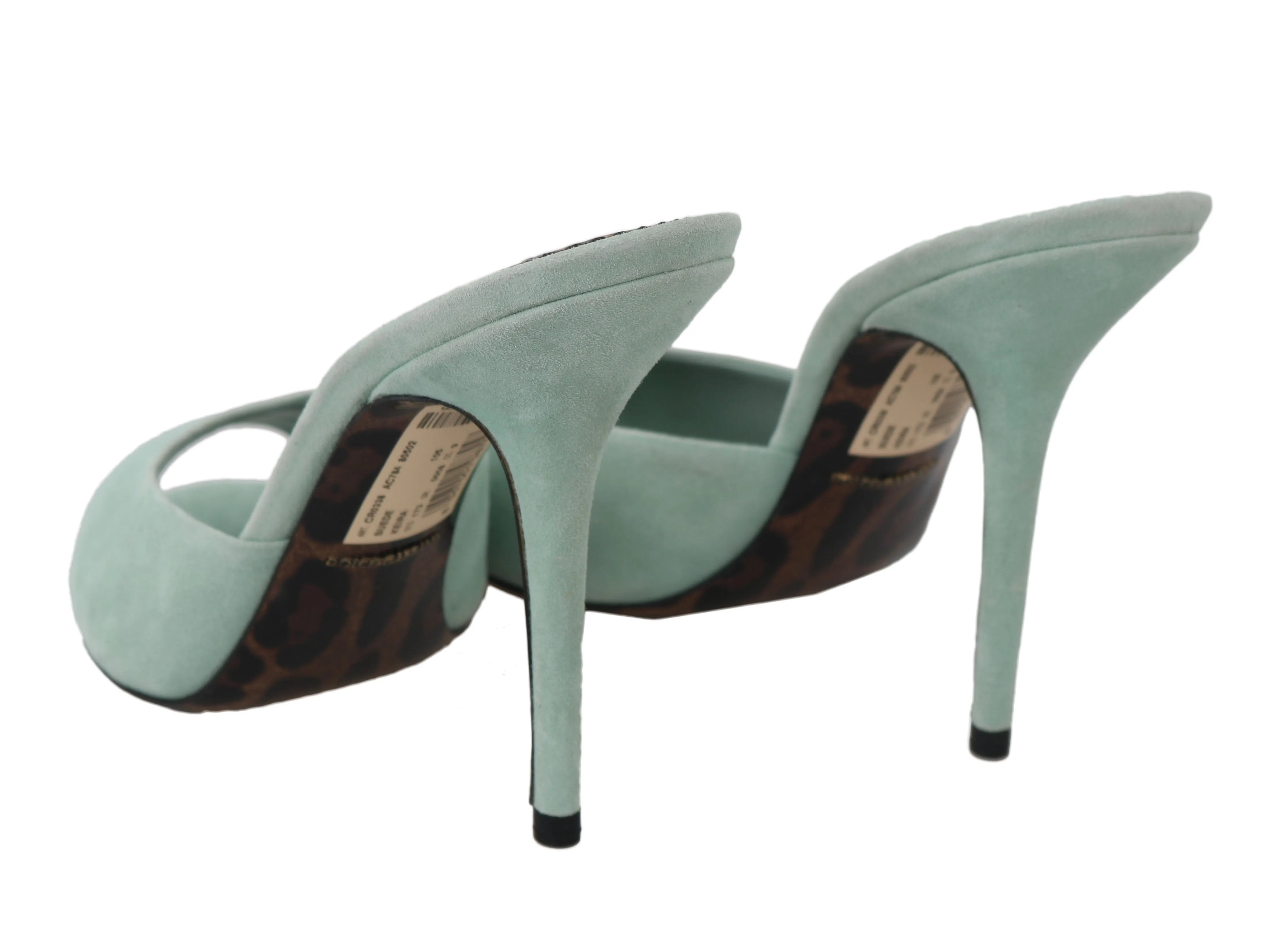Peep Toes Green Leather Sandals