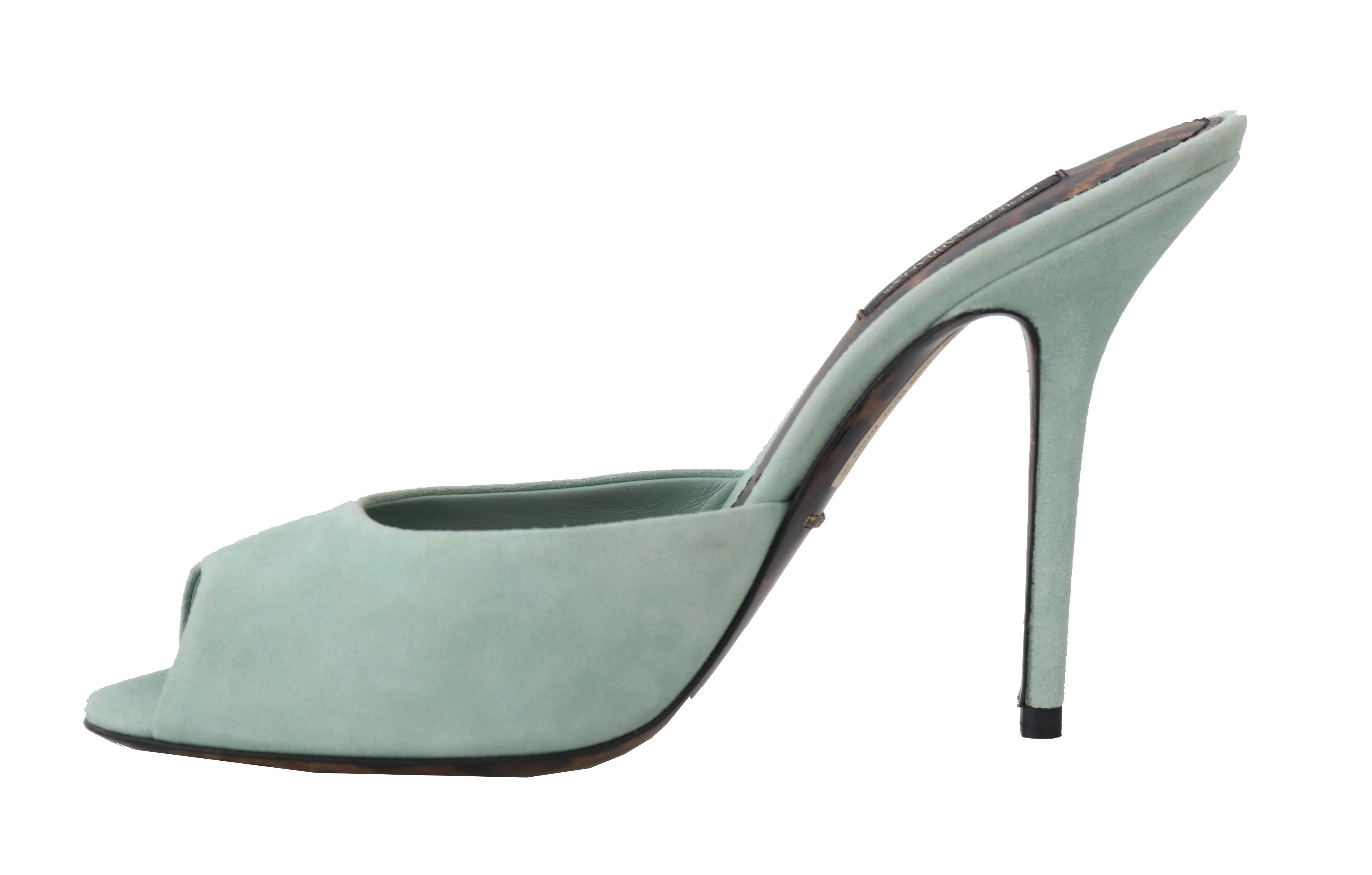 Peep Toes Green Leather Sandals