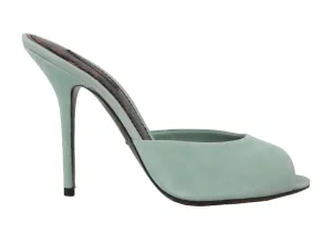 Peep Toes Green Leather Sandals