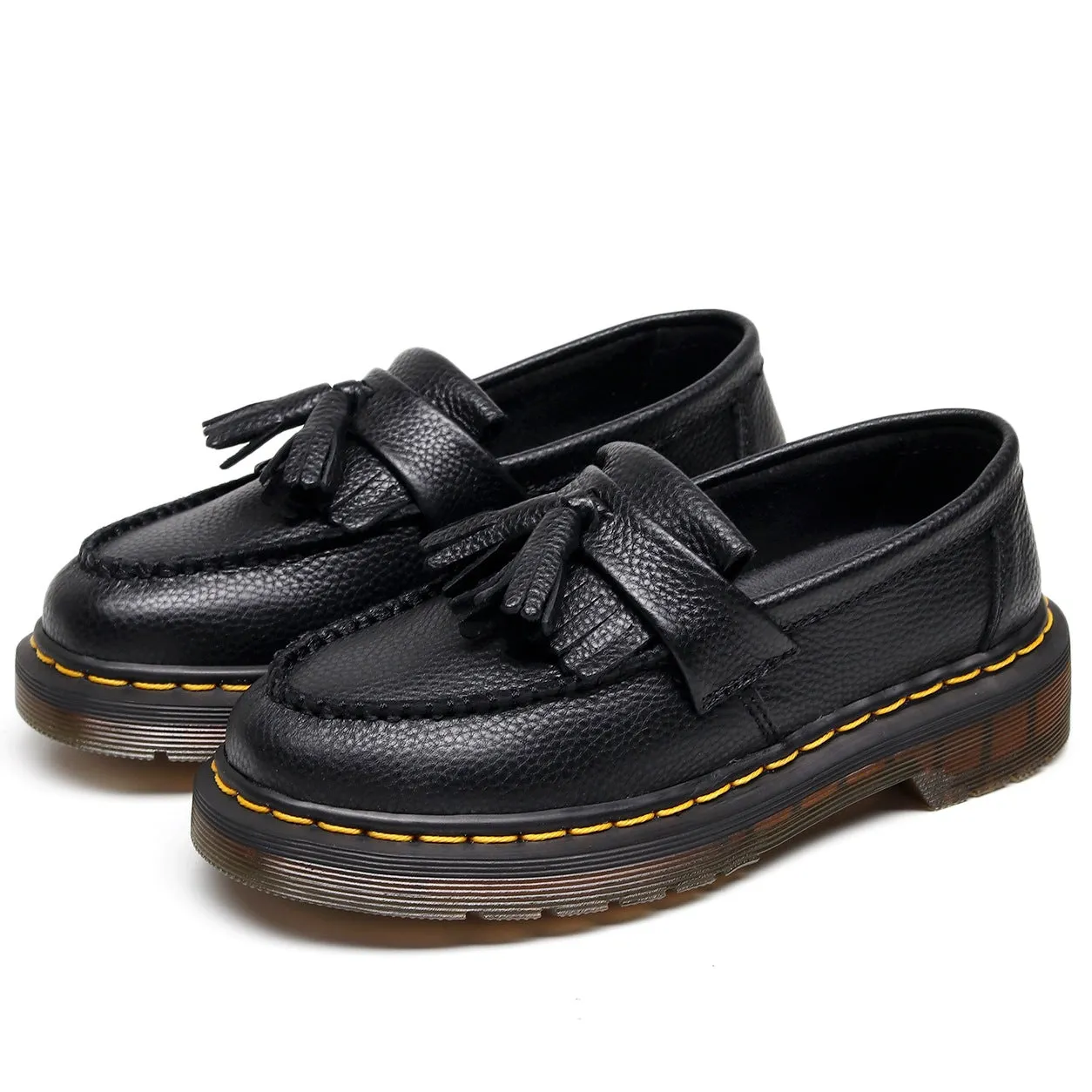 PEOPLETERRITORY Lychee pattern fringed loafers women's genuine leather low-top small leather shoes top layer British style fashion student round head casual shoes