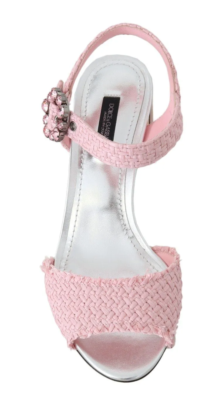 Pink Straw Crystal BAR Heel Sandals